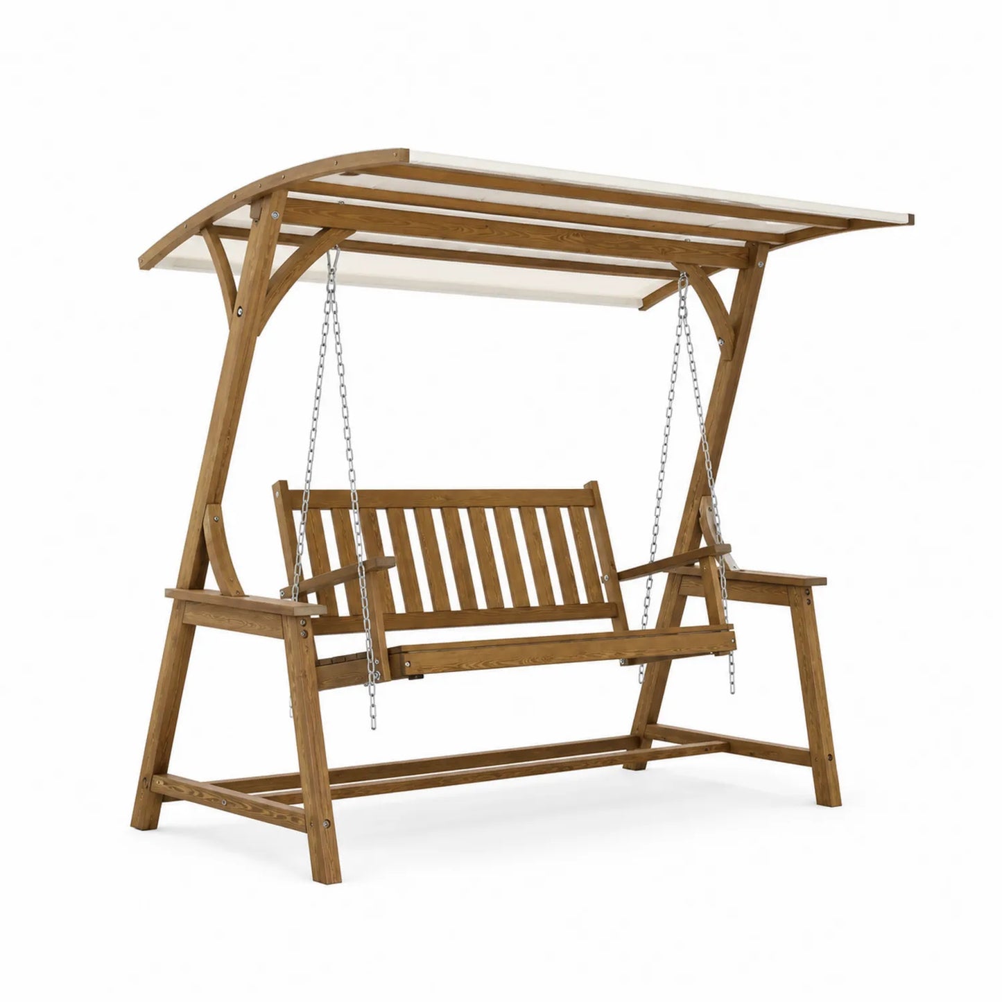 Balancelle extérieure en bois avec auvent en polyester beige