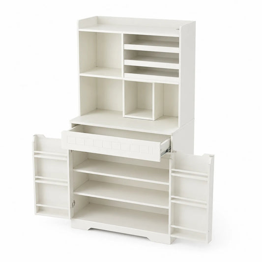 Buffet de cuisine blanc en MDF avec étagères et tiroir