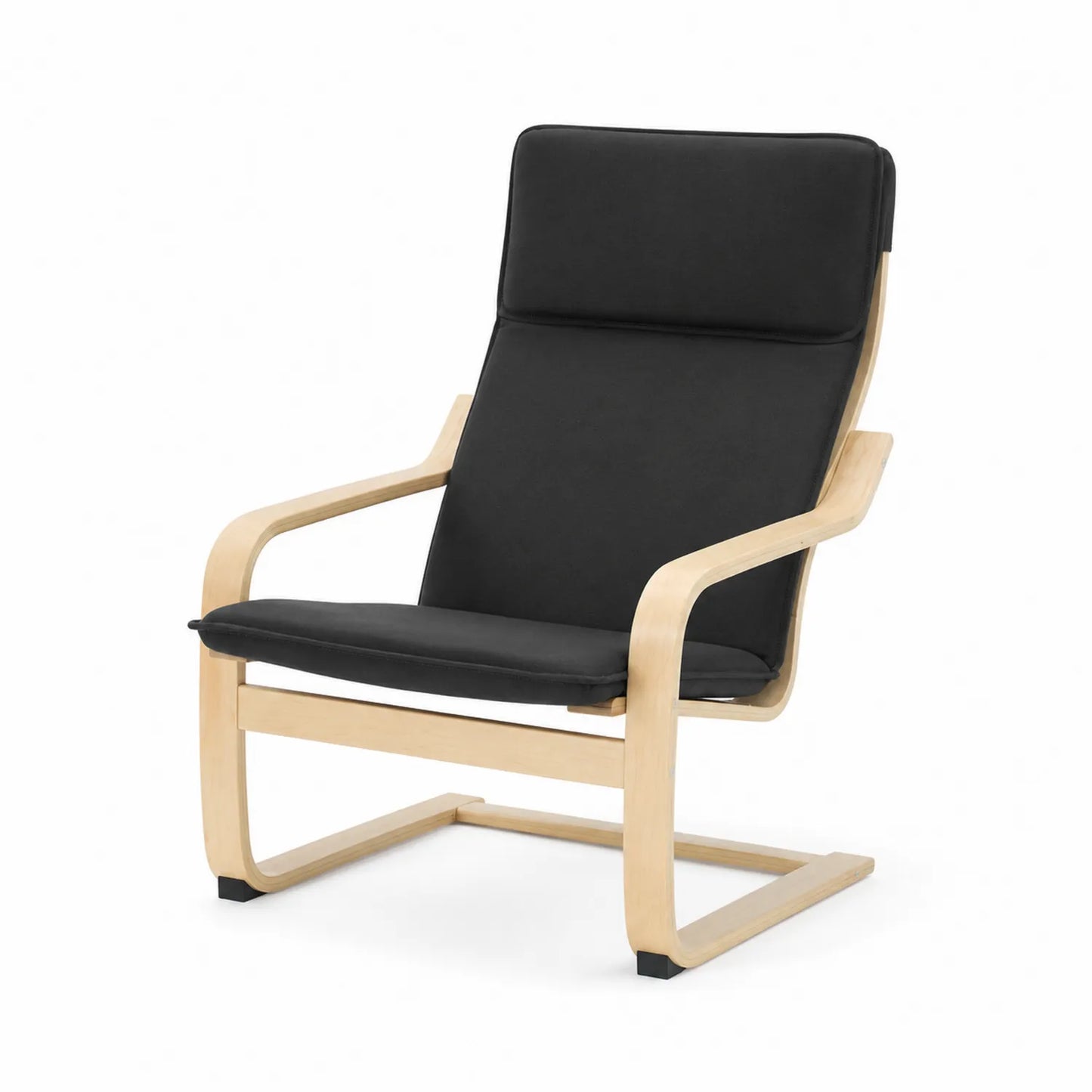 Fauteuil en bois avec coussin noir