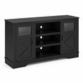 Meuble TV en bois noir avec portes vitrées et rangement 152 cm