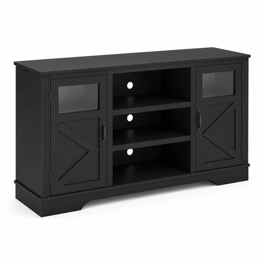 Meuble TV en bois noir avec portes vitrées et rangement 152 cm