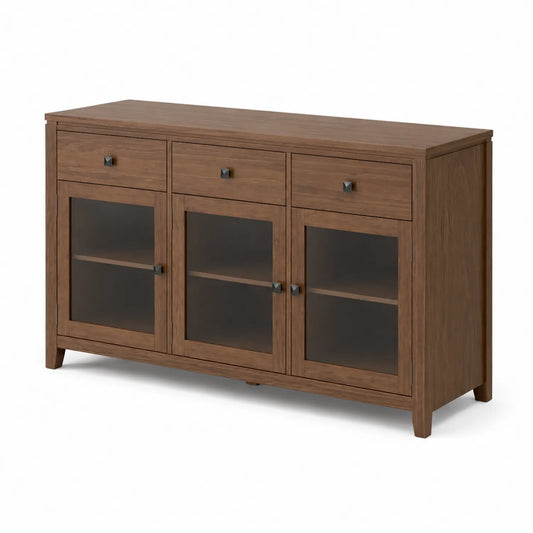 Buffet en bois brun avec portes en verre trempé