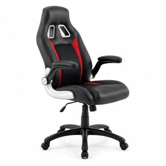Chaise de bureau en similicuir noir et rouge avec accoudoirs réglables