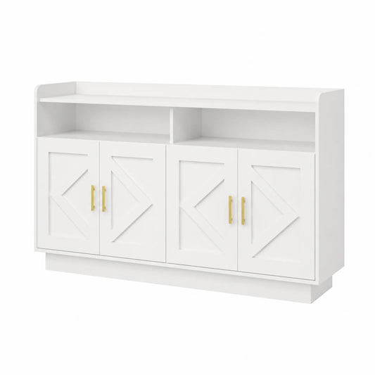 Buffet en bois MDF blanc avec portes et poignées métalliques