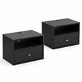 Tables de chevet en bois MDF noir avec tiroir et compartiment ouvert, ensemble de 2