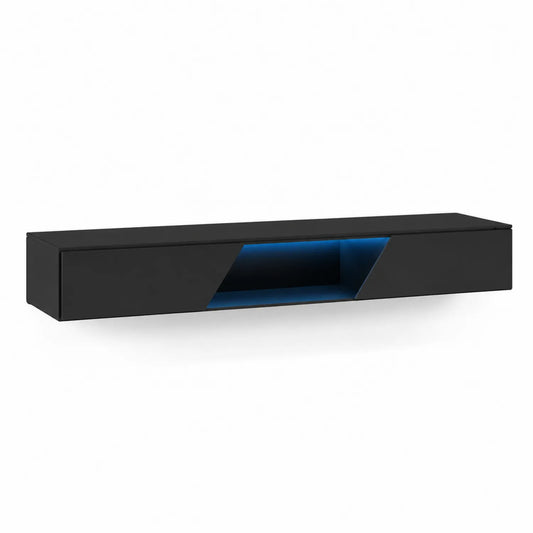 Meuble TV mural MDF noir avec LED 180 cm