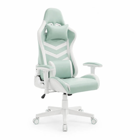 Chaise de bureau en cuir synthétique vert menthe et blanc avec accoudoirs réglables