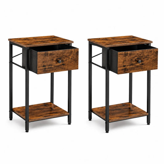 Tables de chevet en bois et métal brun (ensemble de 2)